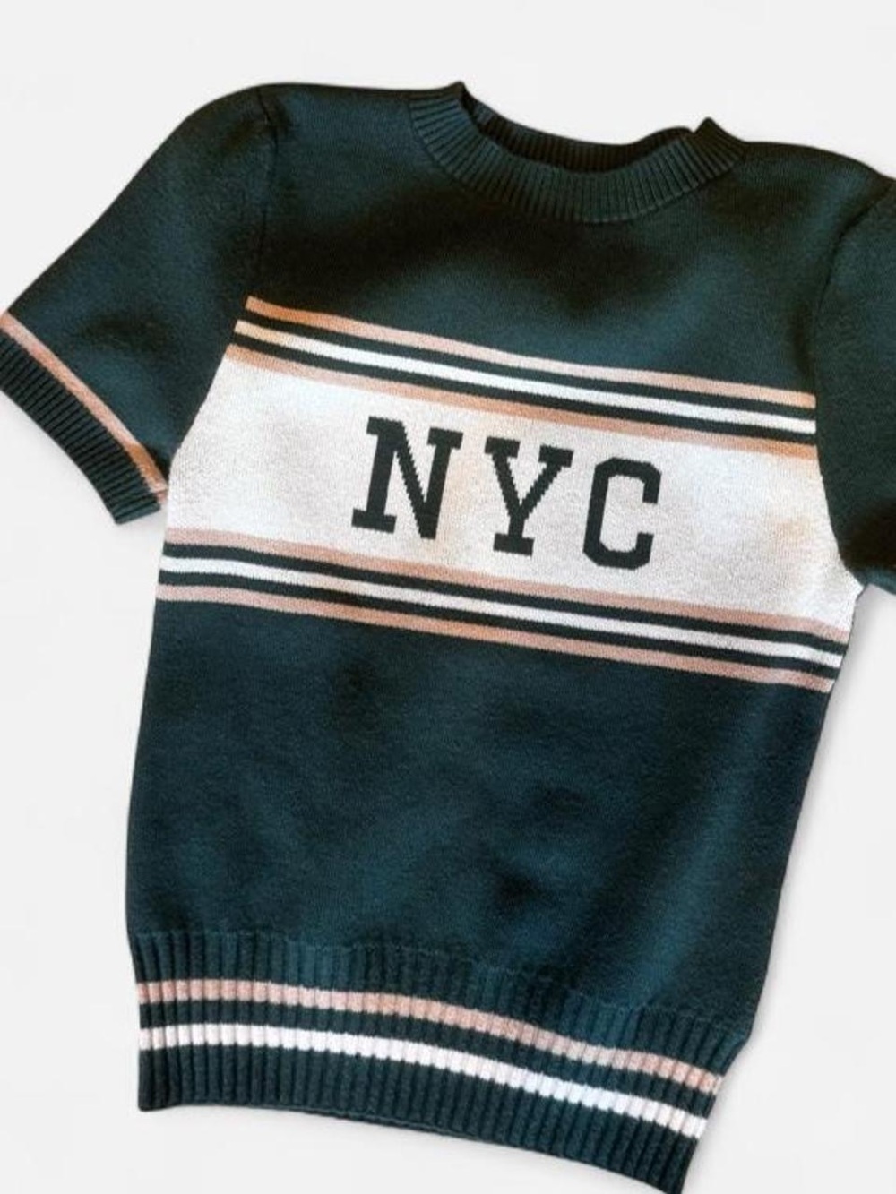 SO Juniors Medium NYC Varsity Short-Sleeve Sweater Top